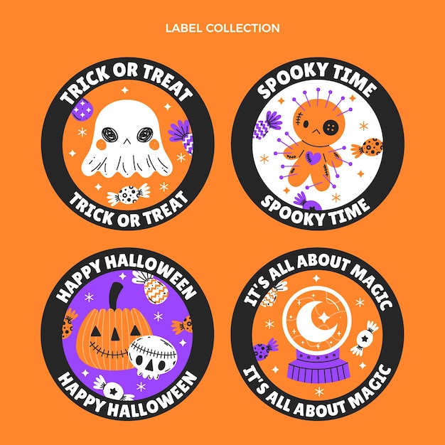 Free Vector hand drawn flat halloween labels collection