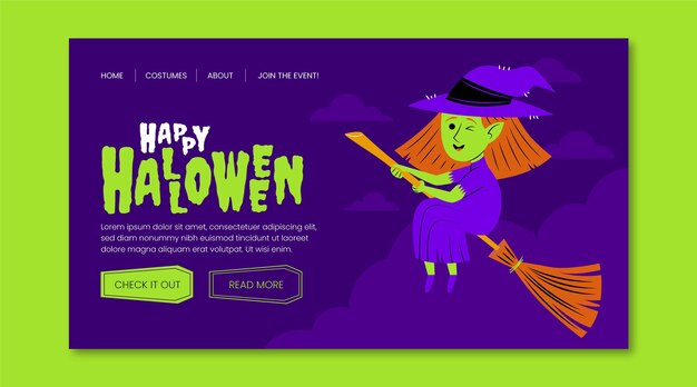 Hand drawn flat halloween landing page template