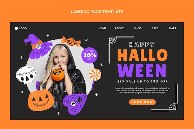 Free Vector hand drawn flat halloween landing page template