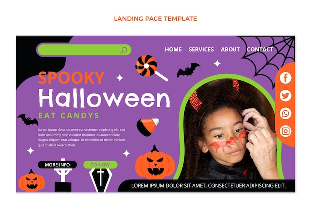 Hand drawn flat halloween landing page template