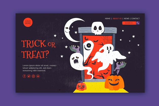 Hand drawn flat halloween landing page template