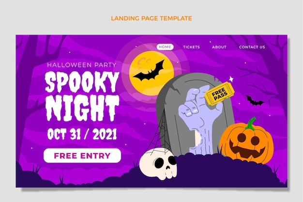 Hand drawn flat halloween landing page template