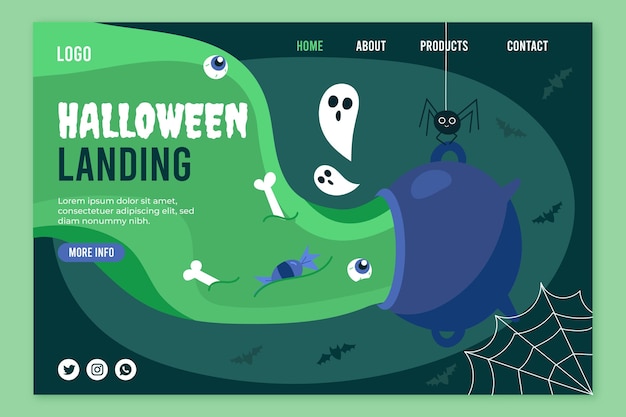 Hand drawn flat halloween landing page template