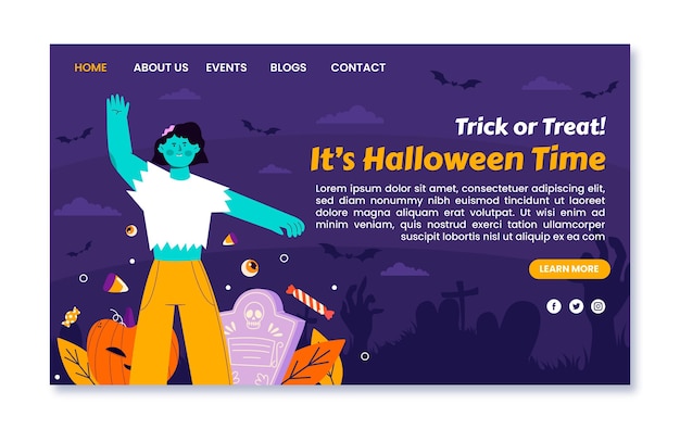 Free Vector hand drawn flat halloween landing page template