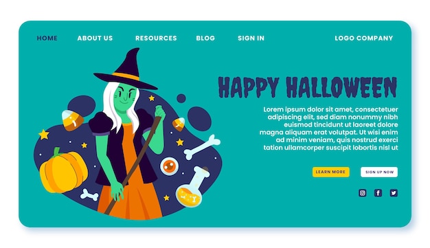 Hand drawn flat halloween landing page template