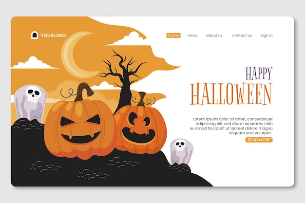 Hand drawn flat halloween landing page template