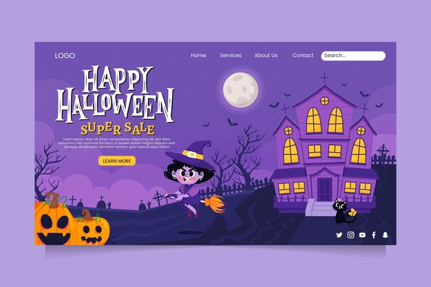 Hand drawn flat halloween landing page template