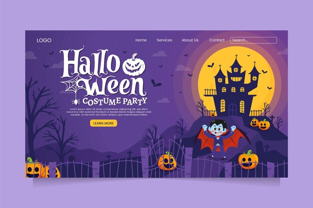 Hand drawn flat halloween landing page template