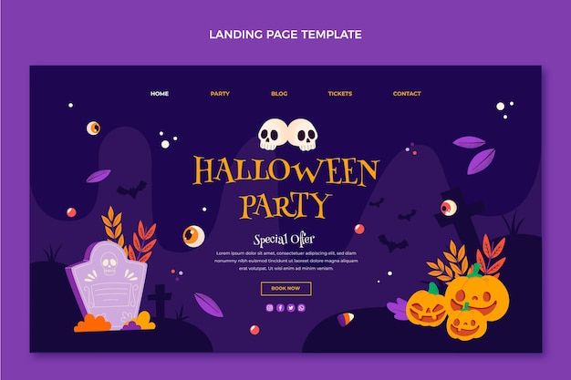 Hand drawn flat halloween landing page template