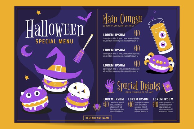 Hand drawn flat halloween menu template