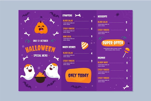 Hand drawn flat halloween menu template