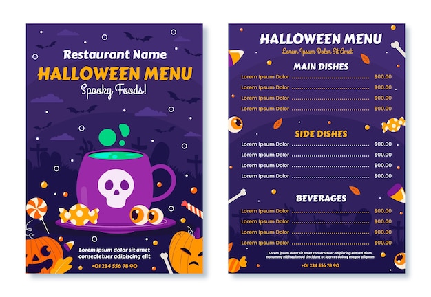 Hand drawn flat halloween menu template