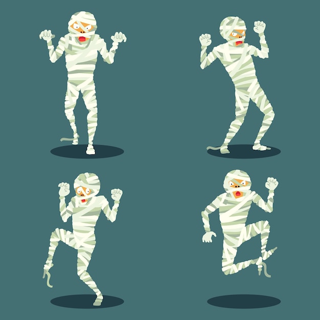 Free Vector hand drawn flat halloween mummies collection