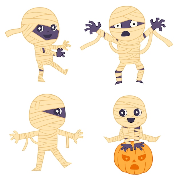 Free Vector hand drawn flat halloween mummies collection