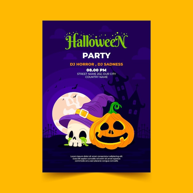 Hand drawn flat halloween party poster template