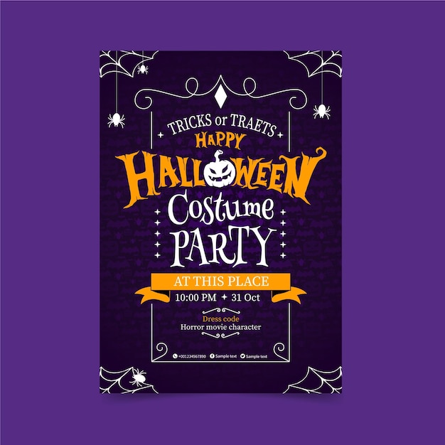 Hand drawn flat halloween party vertical flyer template