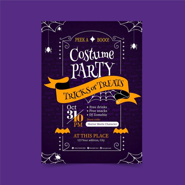 Hand drawn flat halloween party vertical flyer template