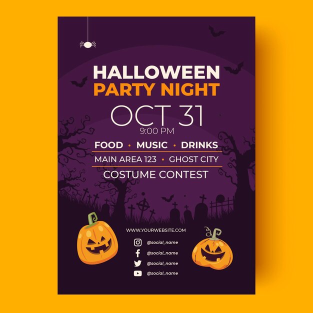 Hand drawn flat halloween party vertical flyer template