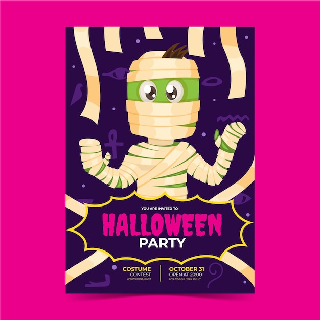 Free vector hand drawn flat halloween party vertical flyer template