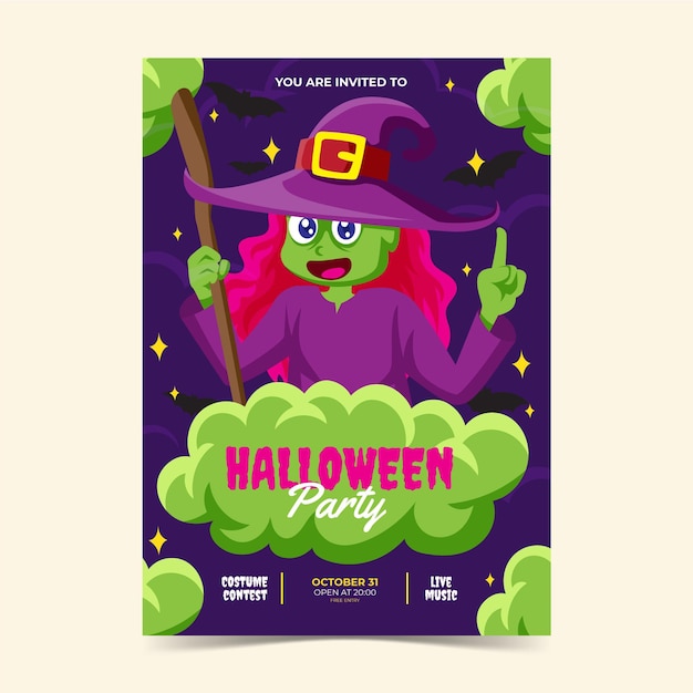 Hand drawn flat halloween party vertical flyer template