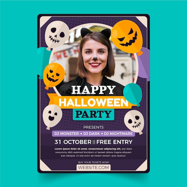 Hand drawn flat halloween party vertical poster template