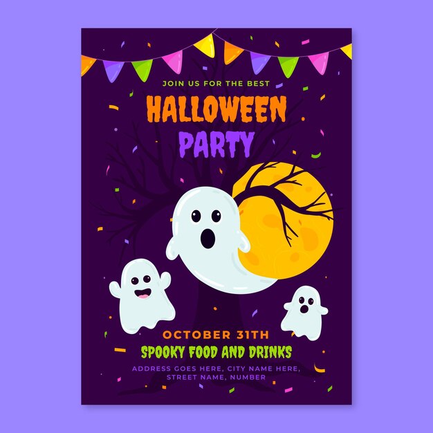 Hand drawn flat halloween party vertical poster template