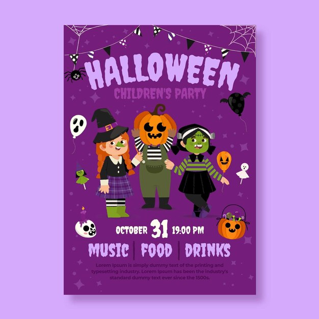 Hand drawn flat halloween party vertical poster template