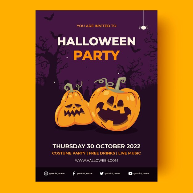 Hand drawn flat halloween party vertical poster template