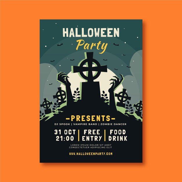 Hand drawn flat halloween party vertical poster template