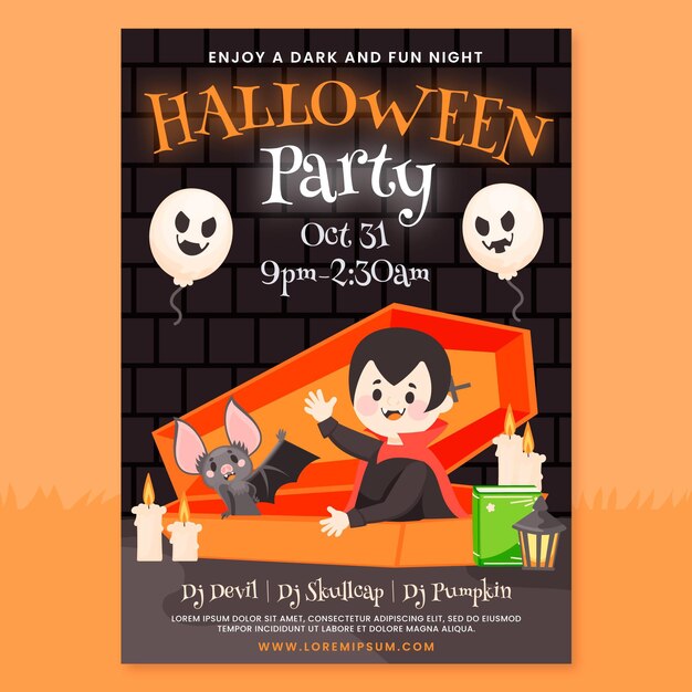 Hand drawn flat halloween party vertical poster template