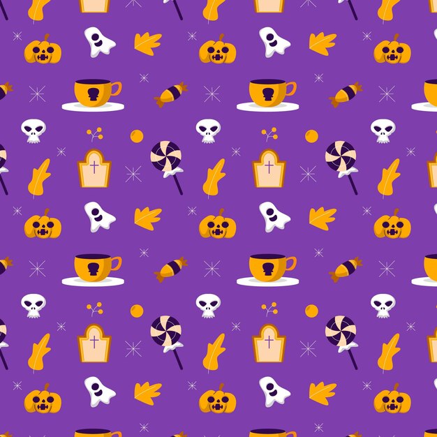 Hand drawn flat halloween pattern design