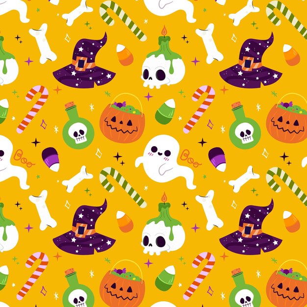 Hand drawn flat halloween pattern design