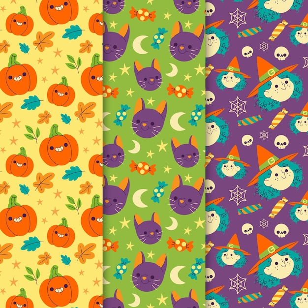 Hand drawn flat halloween pattern design