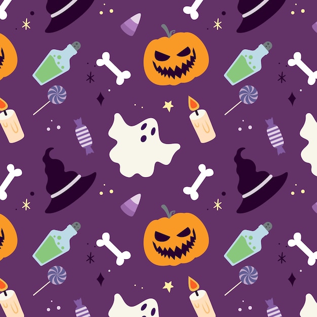 Hand drawn flat halloween pattern design