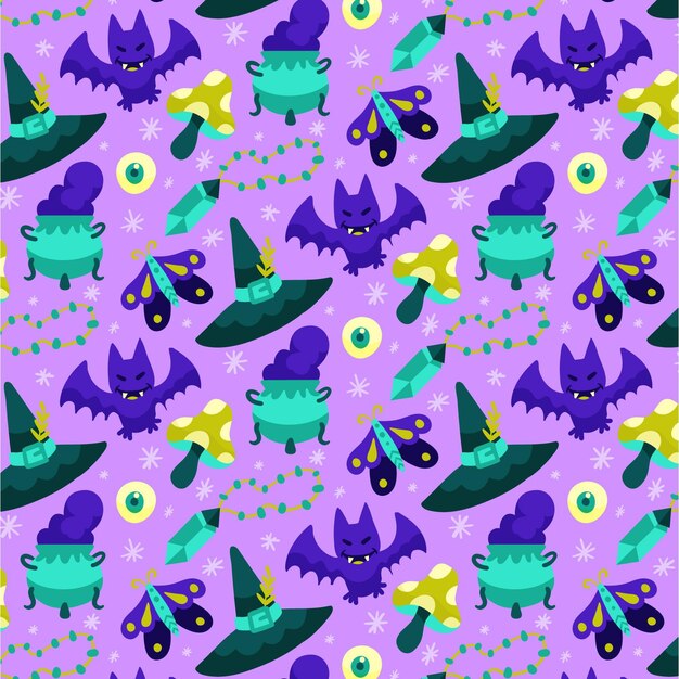 Hand drawn flat halloween pattern design