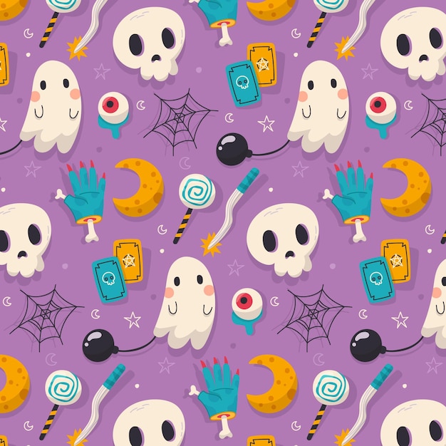 Hand drawn flat halloween pattern design