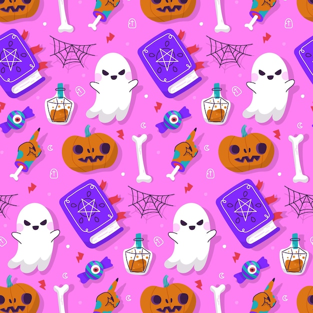 Free Vector hand drawn flat halloween pattern design