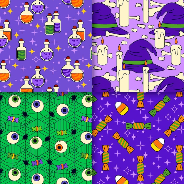 Free Vector hand drawn flat halloween patterns collection