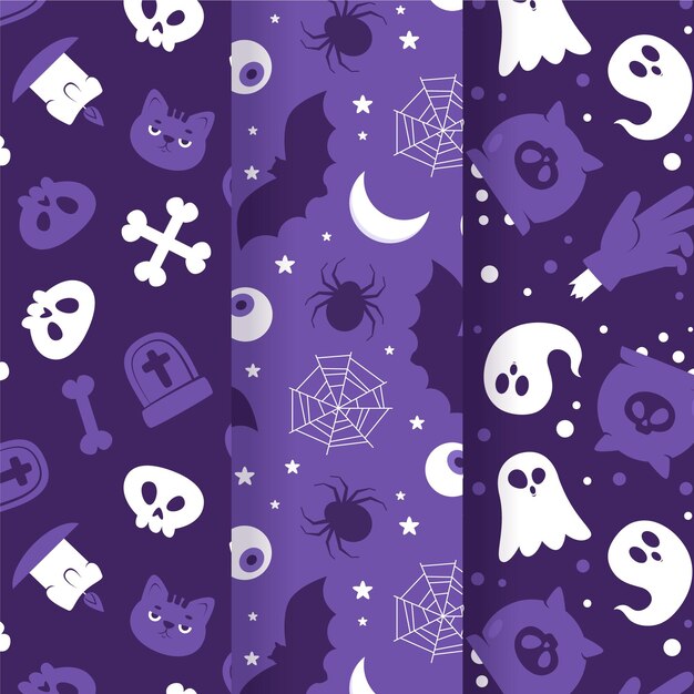 Hand drawn flat halloween patterns collection