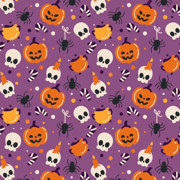 Hand drawn flat halloween patterns collection