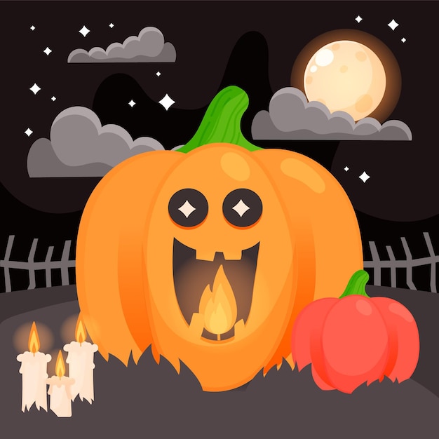 Hand drawn flat halloween pumpkin illustration