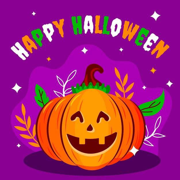 Hand drawn flat halloween pumpkin illustration