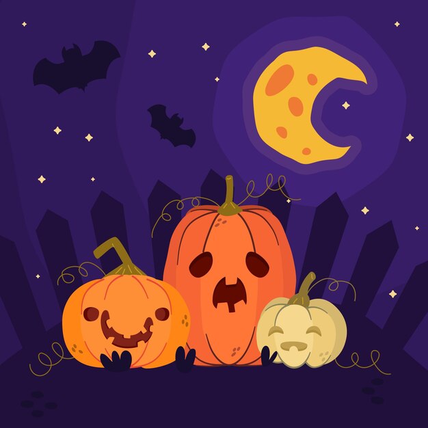 Hand drawn flat halloween pumpkin illustration