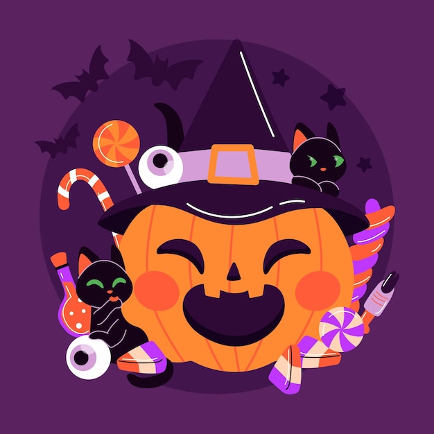 Hand drawn flat halloween pumpkin illustration