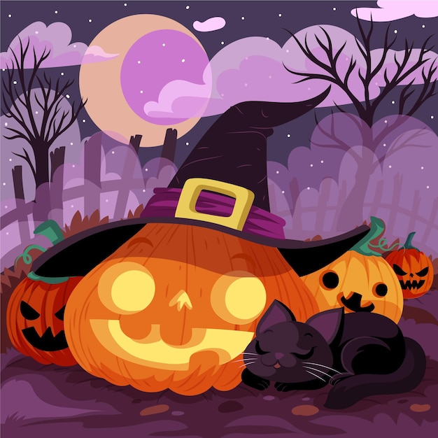 Free Vector hand drawn flat halloween pumpkin illustration