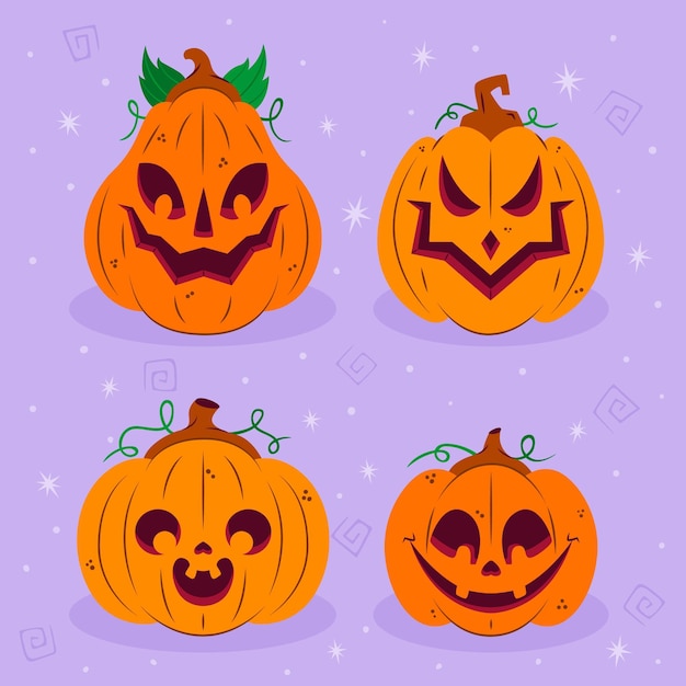 Hand drawn flat halloween pumpkins collection