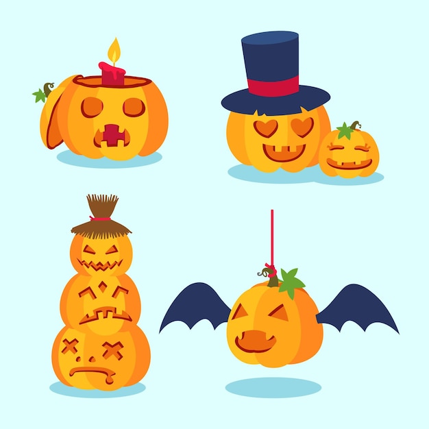 Free vector hand drawn flat halloween pumpkins collection