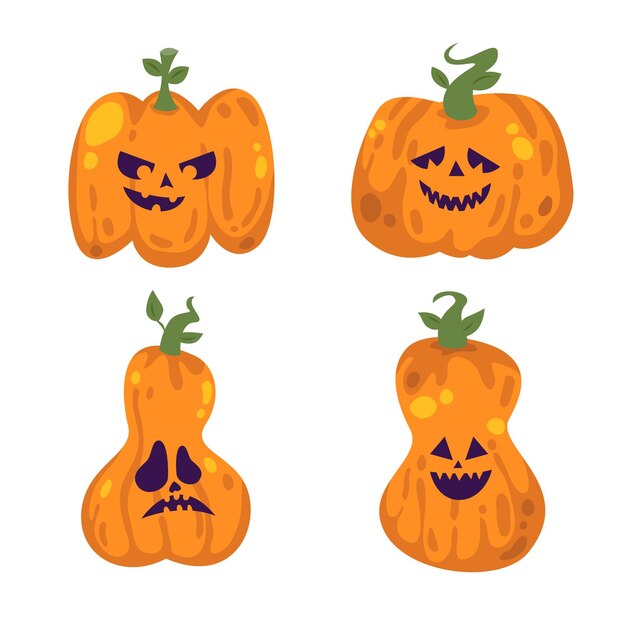 Hand drawn flat halloween pumpkins collection