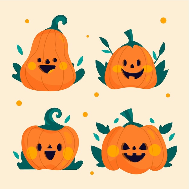 Free Vector hand drawn flat halloween pumpkins collection