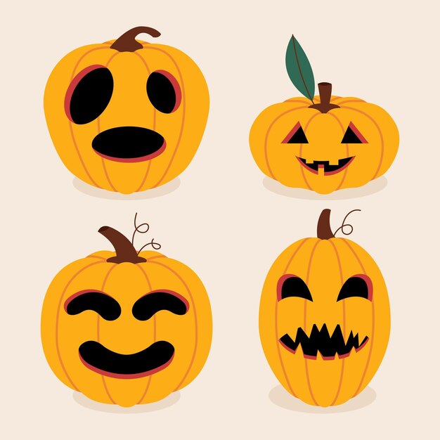 Hand drawn flat halloween pumpkins collection